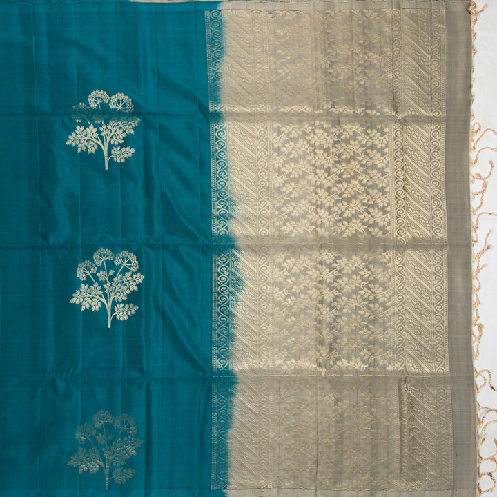 Kuberan Peacock Blue Pure Soft Silk Saree