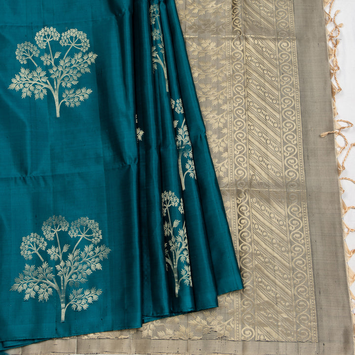 Kuberan Peacock Blue Pure Soft Silk Saree