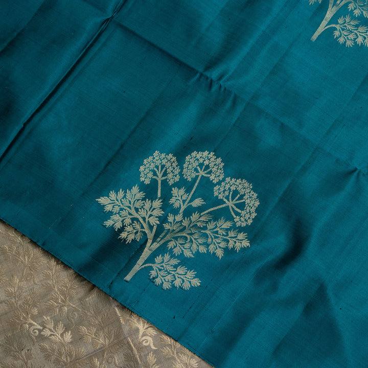 Kuberan Peacock Blue Pure Soft Silk Saree