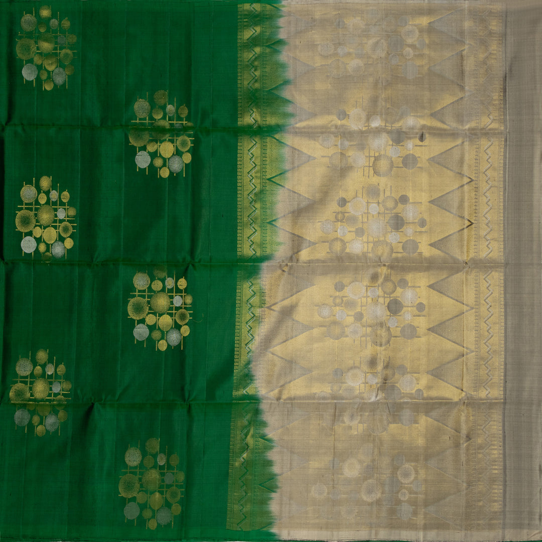 Kuberan Bottle Green Pure Soft Silk Saree
