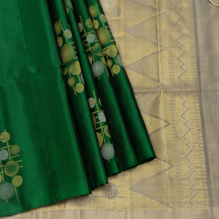 Kuberan Bottle Green Pure Soft Silk Saree