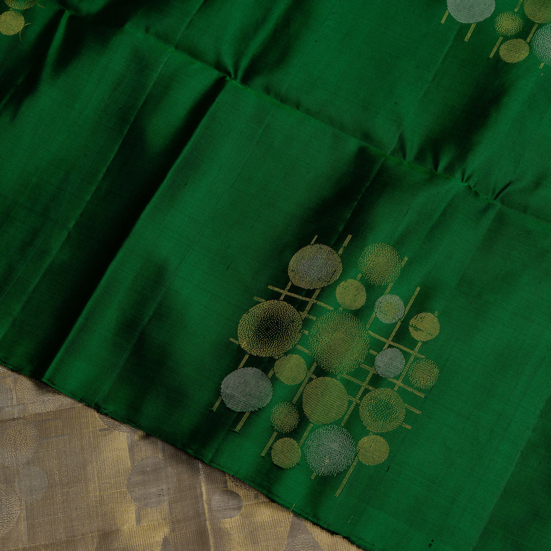 Kuberan Bottle Green Pure Soft Silk Saree