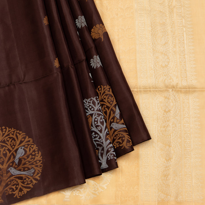 Kuberan Brown Pure Soft Silk Saree