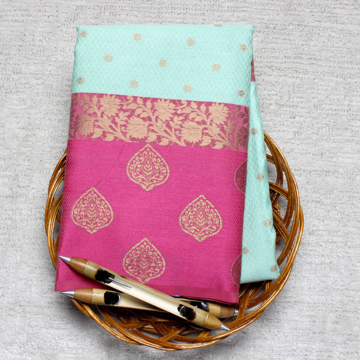 Kuberan Sky Blue Pink Cotton Saree