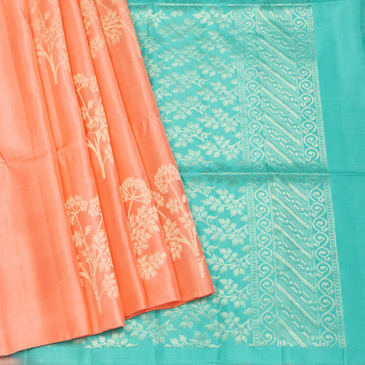 Kuberan Peach Pure Soft Silk Saree