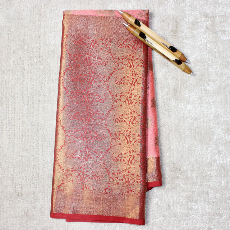 Kuberan Peach Red Cotton Saree