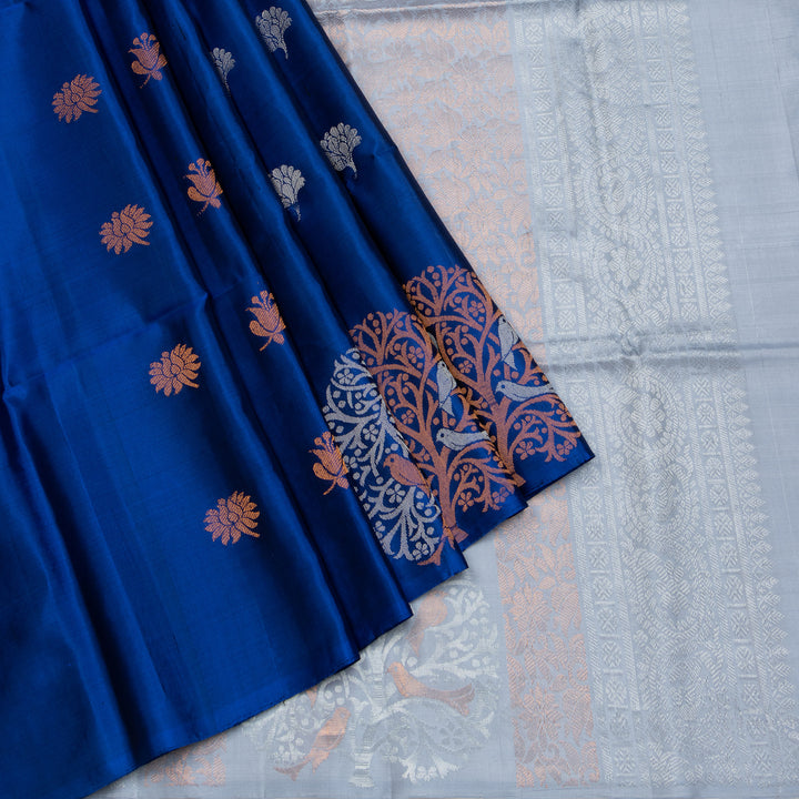Kuberan Royal Blue Pure Soft Silk Saree