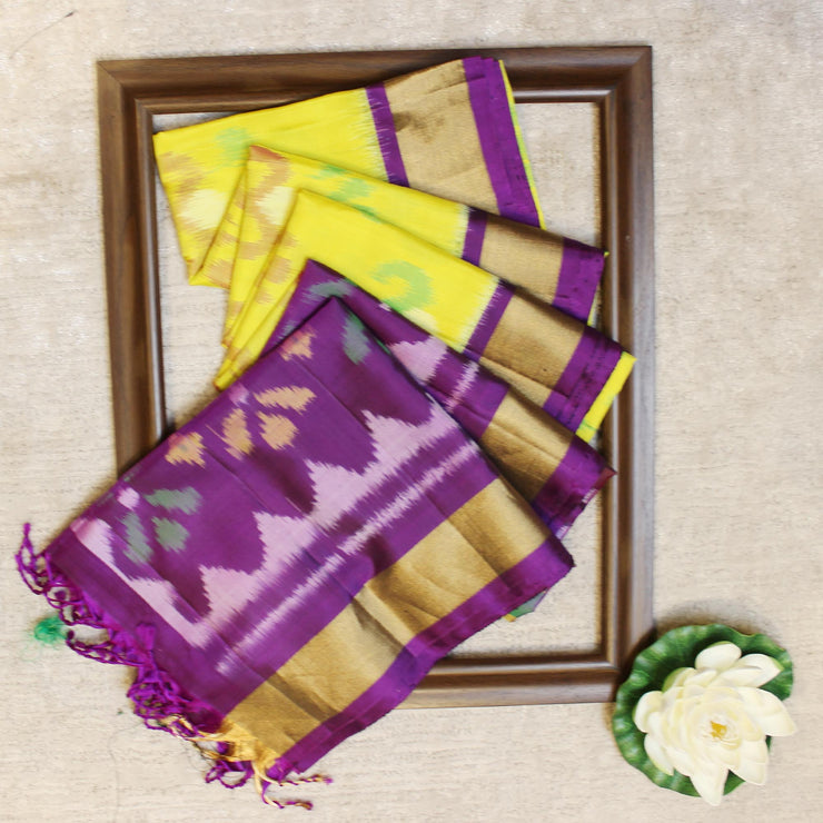 Kuberan Yellow Purple Pochampally Pure Soft Silk Saree