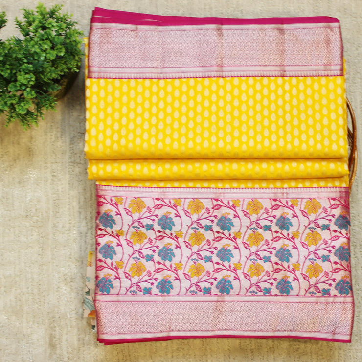 Kuberan Yellow Pink Pure Silk Saree