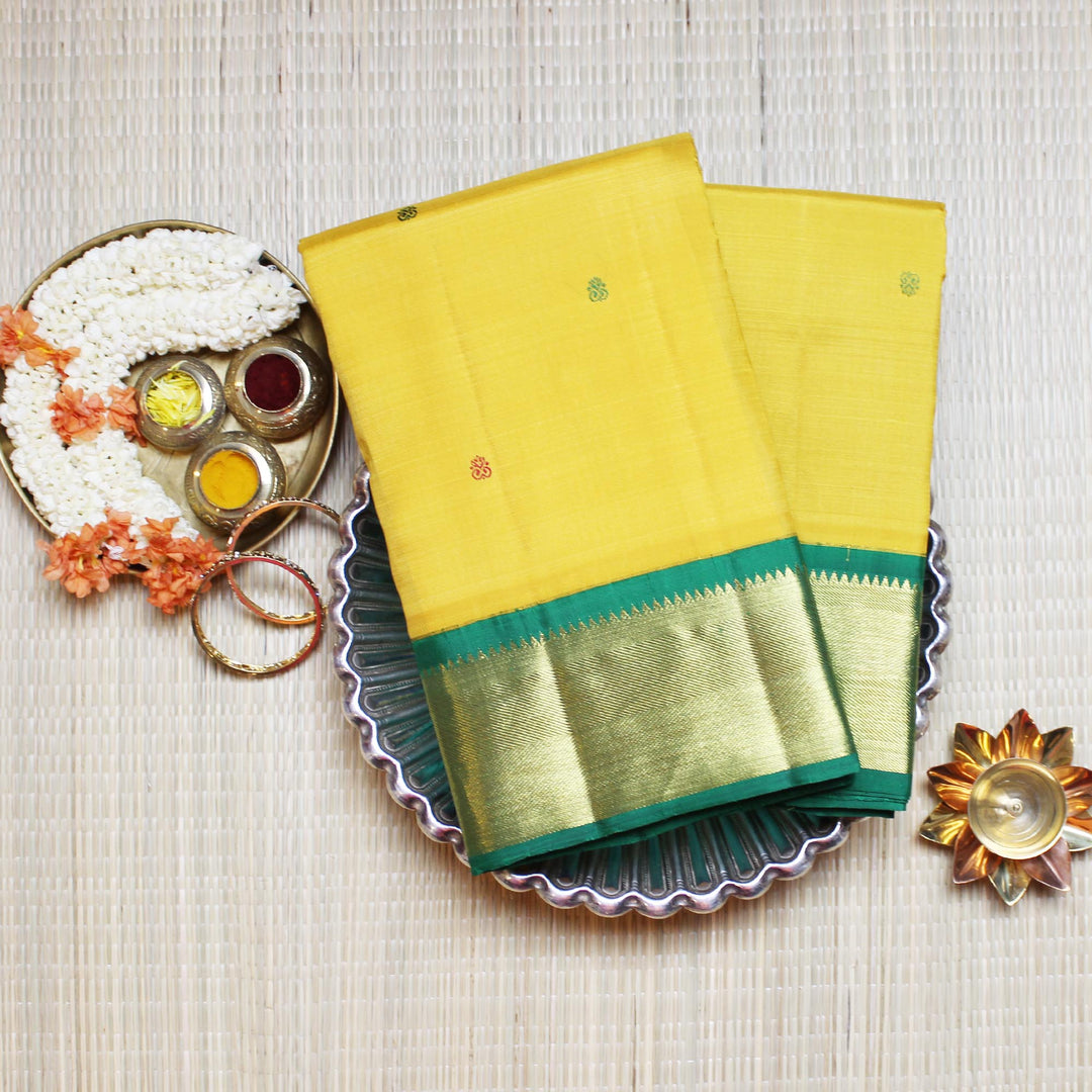 Muhurtham Yellow with Green Border Silk Saree