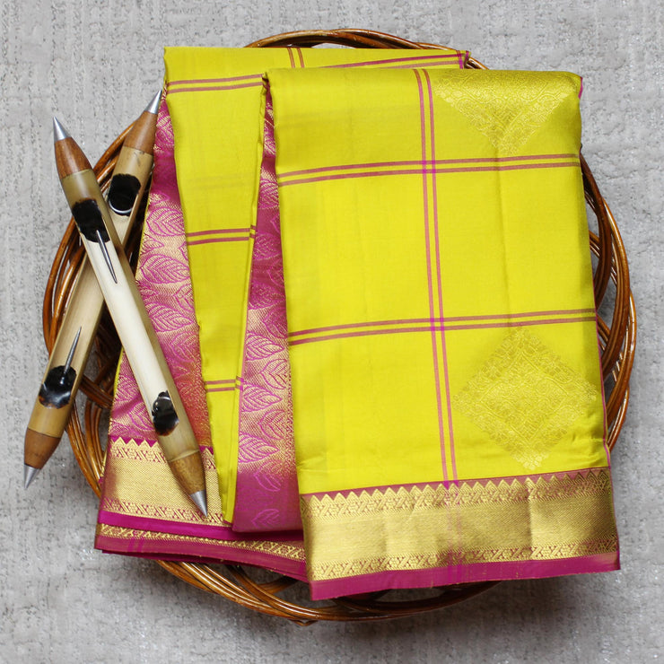 Kuberan Yellow With Pink Border Silk Saree