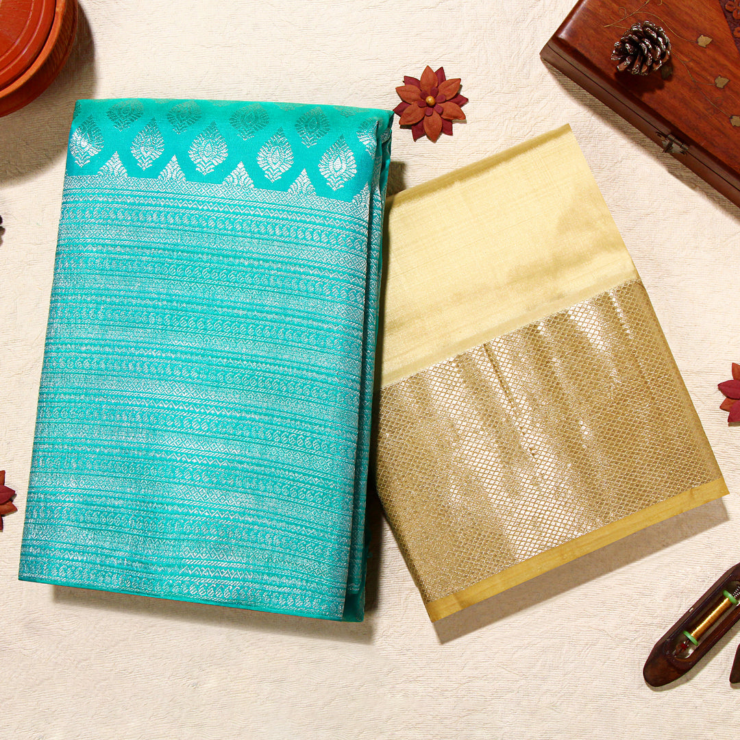 Kuberan Turquoise Blue Kanchivaram Silk Saree