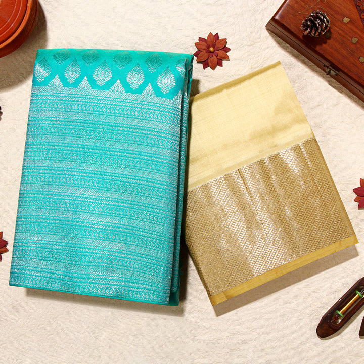 Kuberan Turquoise Blue Kanchivaram Silk Saree