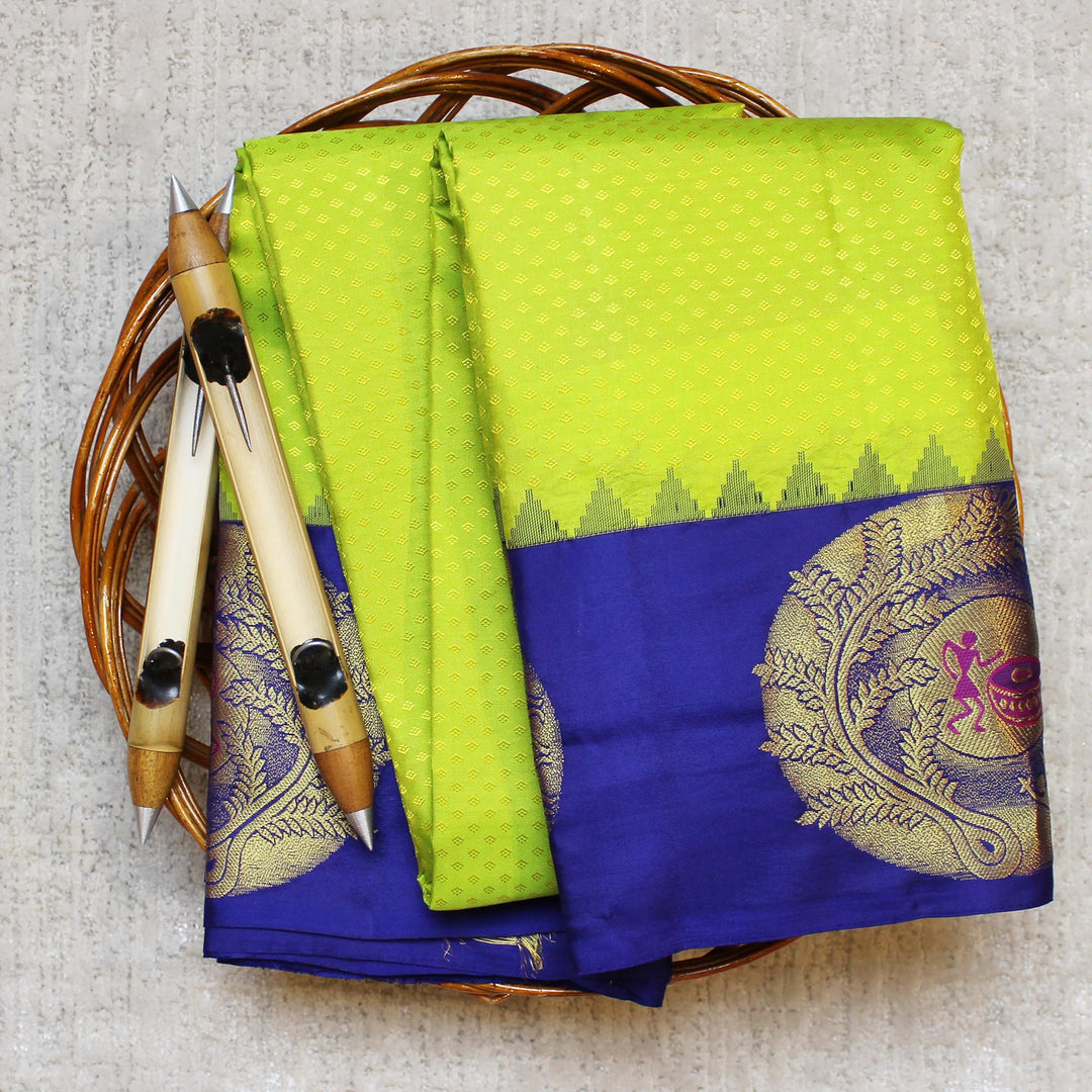 Parrot Green with Royal Blue Border Silk Saree
