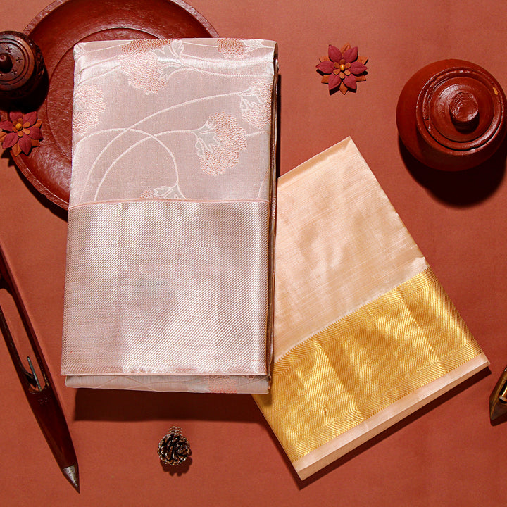 Kuberan Light Peach Colour Kanchivaram Silk Saree