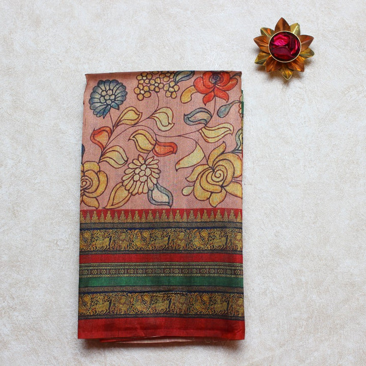 Kuberan Onion Pink Raw Silk Printed Saree