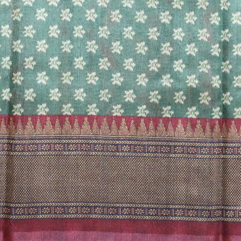 Kuberan Green Raw Silk Printed Saree