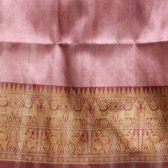 Kuberan Onion Pink Raw Silk Printed Saree