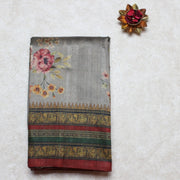 Kuberan Grey Raw Silk Printed Saree