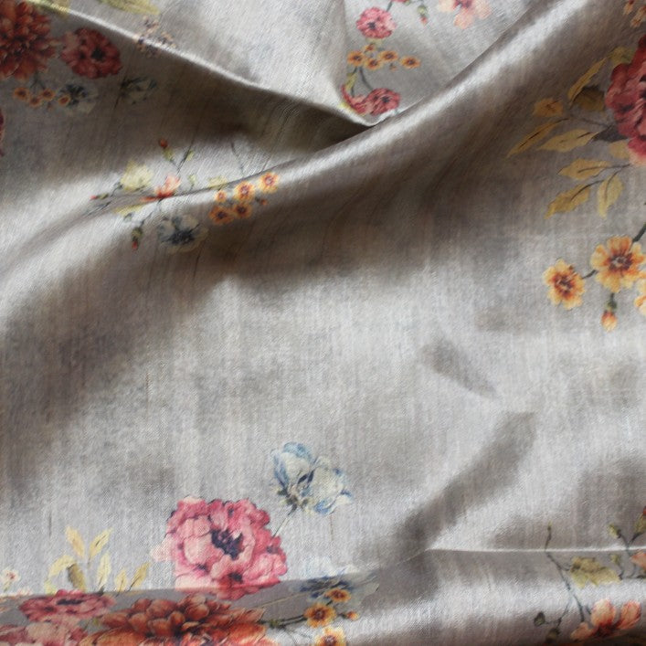 Kuberan Grey Raw Silk Printed Saree