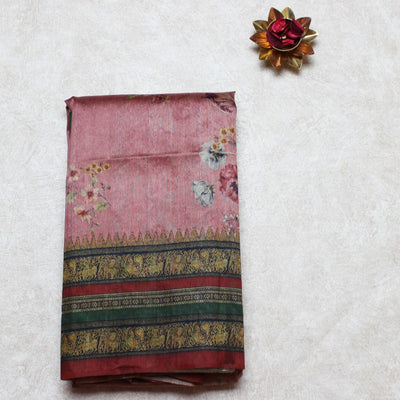 Kuberan Dull Pink Raw Silk Printed Saree