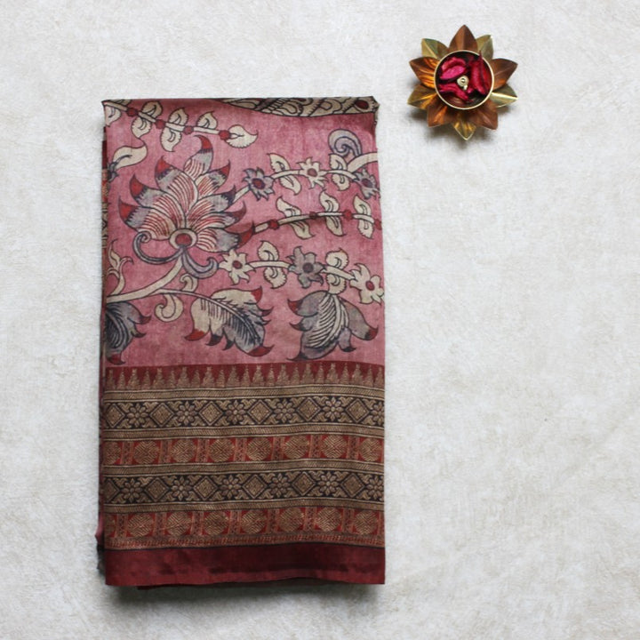 Kuberan Pink Raw Silk Printed Saree