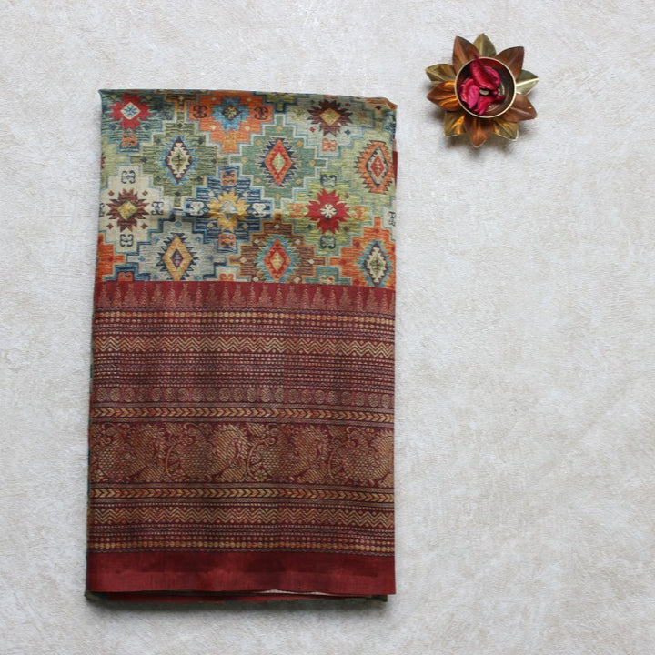 Kuberan Multi Raw Silk Printed Saree