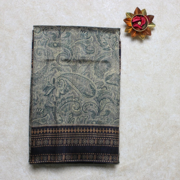 Kuberan Elephant Grey Raw Silk Printed Saree