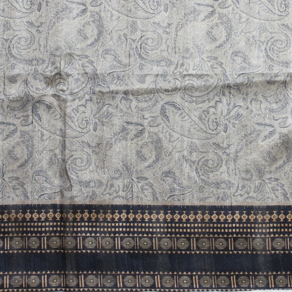 Kuberan Elephant Grey Raw Silk Printed Saree