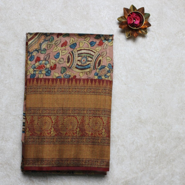 Beige Raw Silk Printed Saree