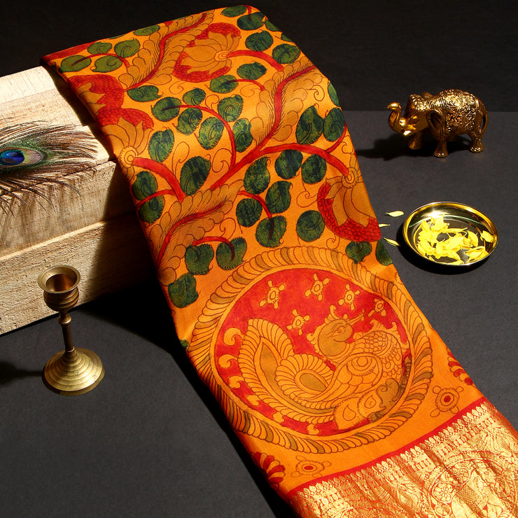 Fancy kanchipuram pen kalamkari digital print sarees