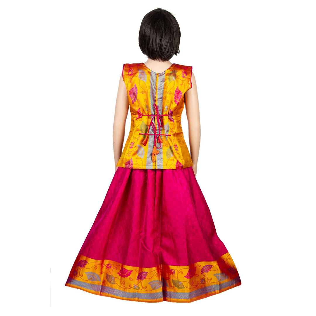 Kuberan Pink Golden Art Silk Readymade Pavada