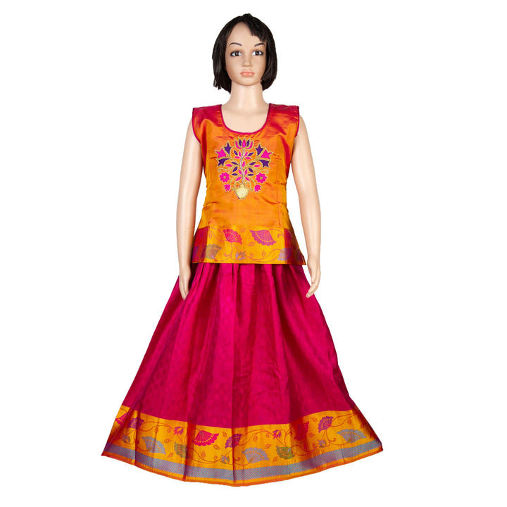 Kuberan Pink Golden Art Silk Readymade Pavada