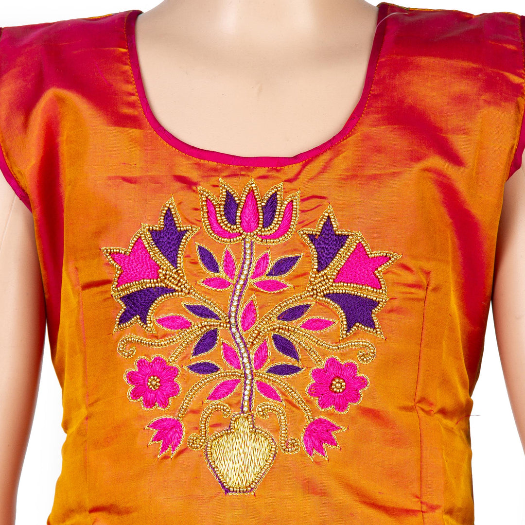 Kuberan Pink Golden Art Silk Readymade Pavada