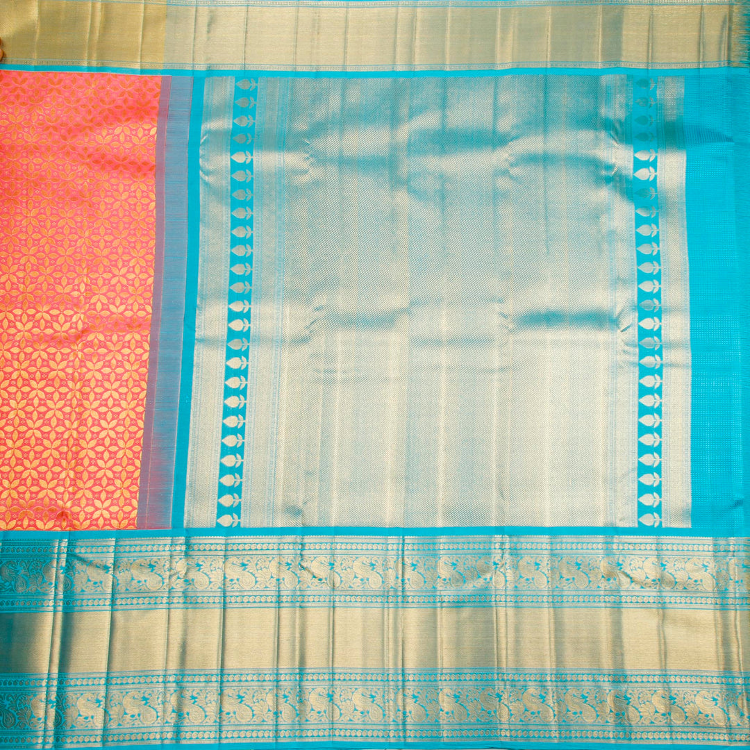 Kuberan Peach Blue Kanchivaram Silk Saree
