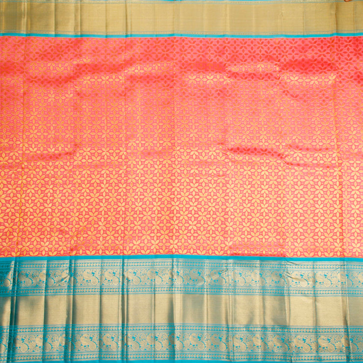 Kuberan Peach Blue Kanchivaram Silk Saree