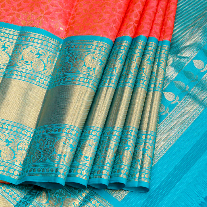 Kuberan Peach Blue Kanchivaram Silk Saree