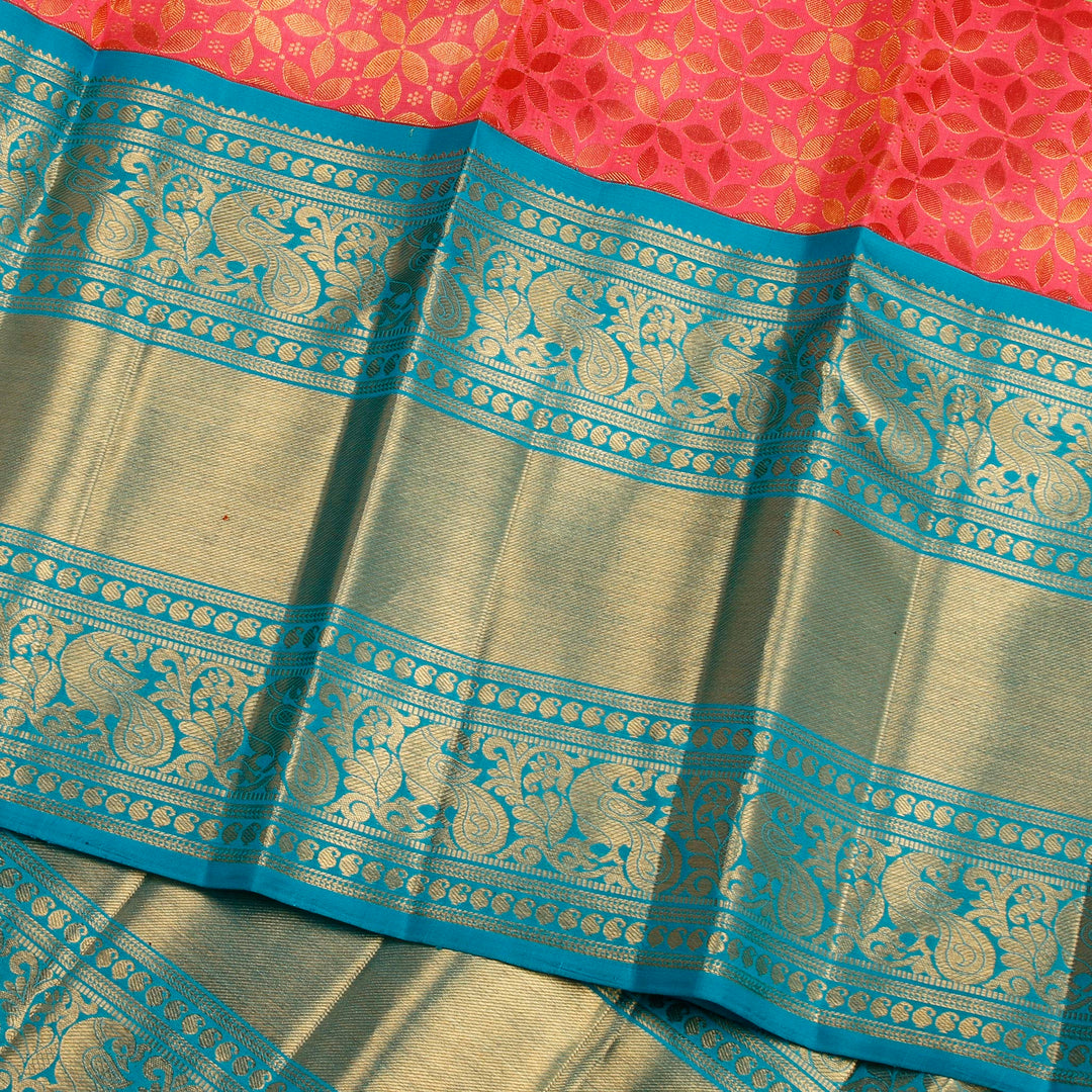 Kuberan Peach Blue Kanchivaram Silk Saree