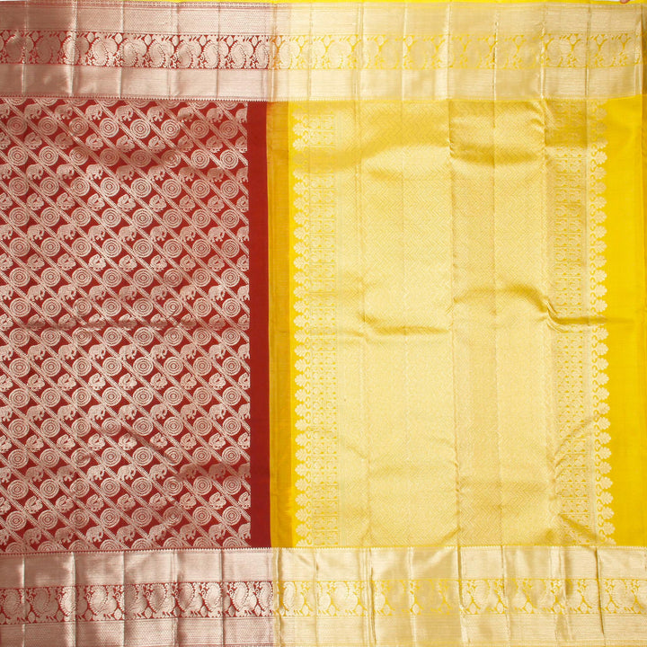 Kuberan Brown Lemon Kanchivaram Silk Saree