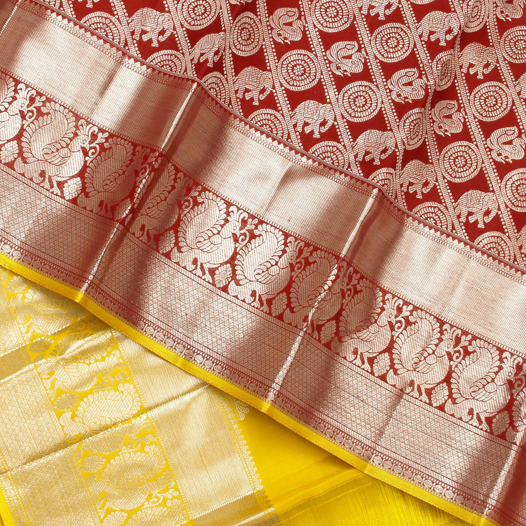 Kuberan Brown Lemon Kanchivaram Silk Saree