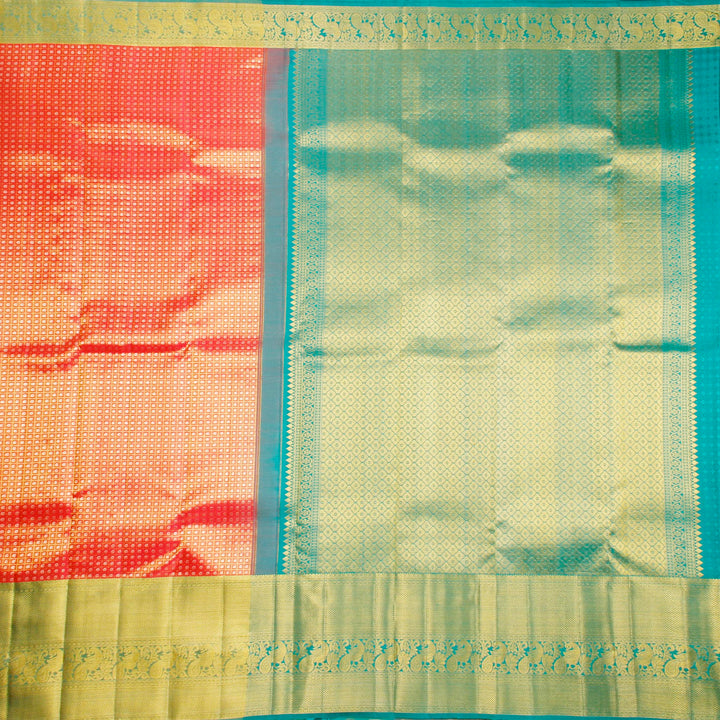 Kuberan Orange Pink Kanchivaram Silk Saree