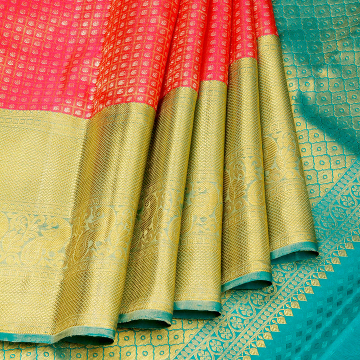 Kuberan Orange Pink Kanchivaram Silk Saree