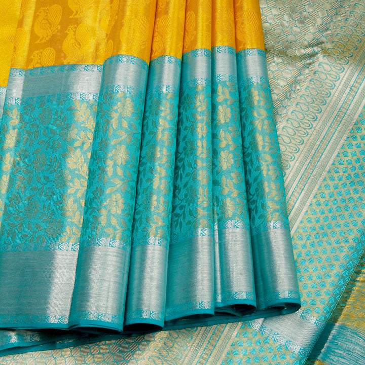 Kuberan Yellow Blue Kanchivaram Silk Saree