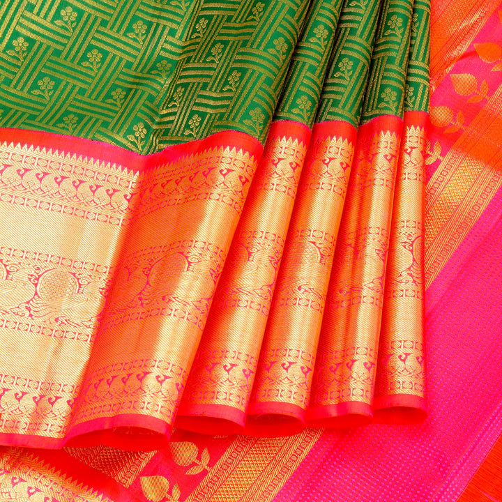 Kuberan Green Pink Kanchivaram Silk Saree