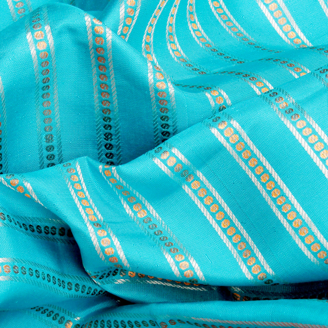 Kuberan Sky Blue Red Kanchivaram Silk Saree