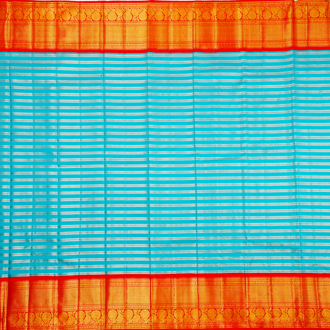 Kuberan Sky Blue Red Kanchivaram Silk Saree