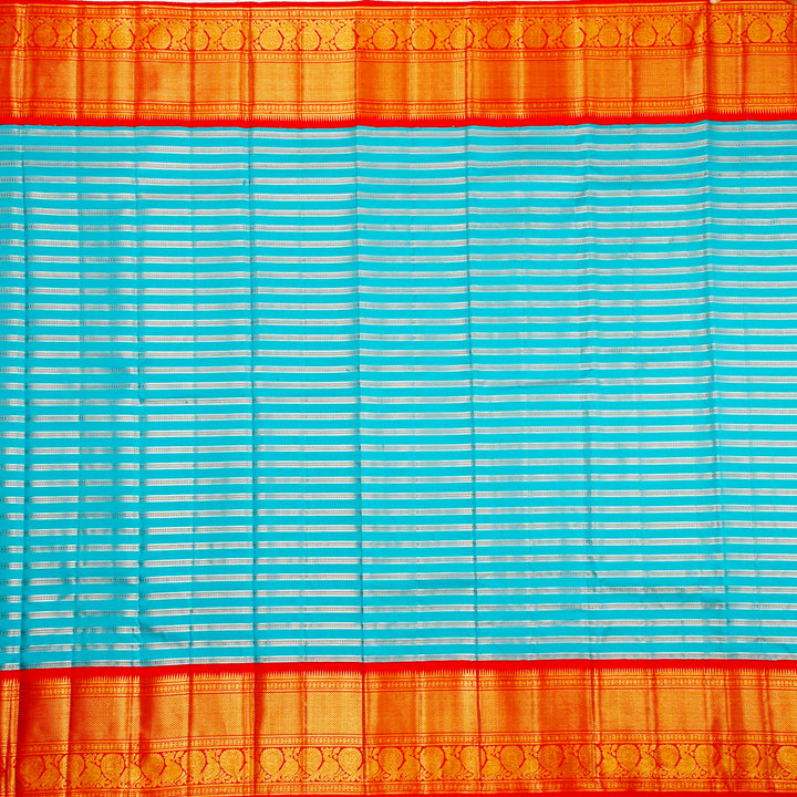 Kuberan Sky Blue Red Kanchivaram Silk Saree