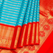 Kuberan Sky Blue Red Kanchivaram Silk Saree