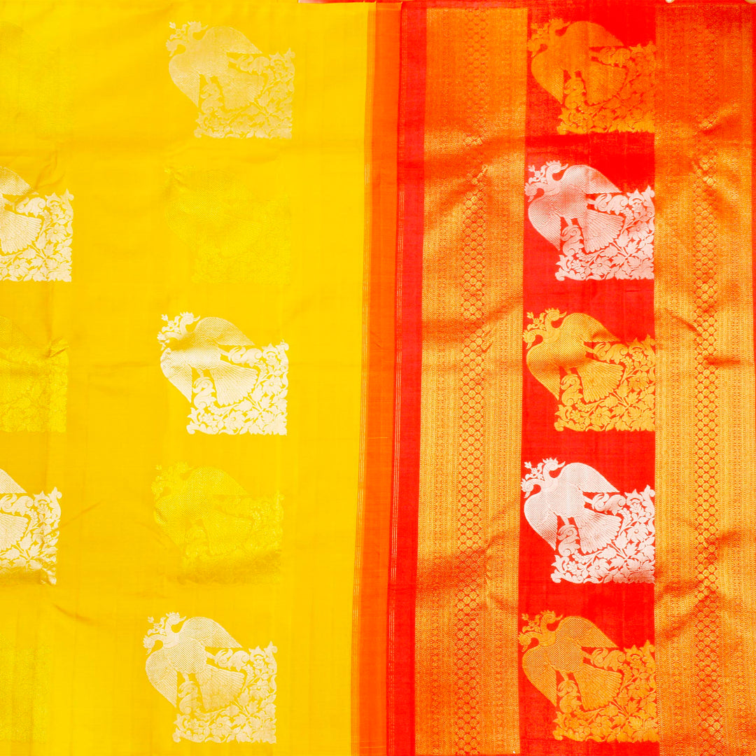 Kuberan Bright Yellow Kanchivaram Silk Saree