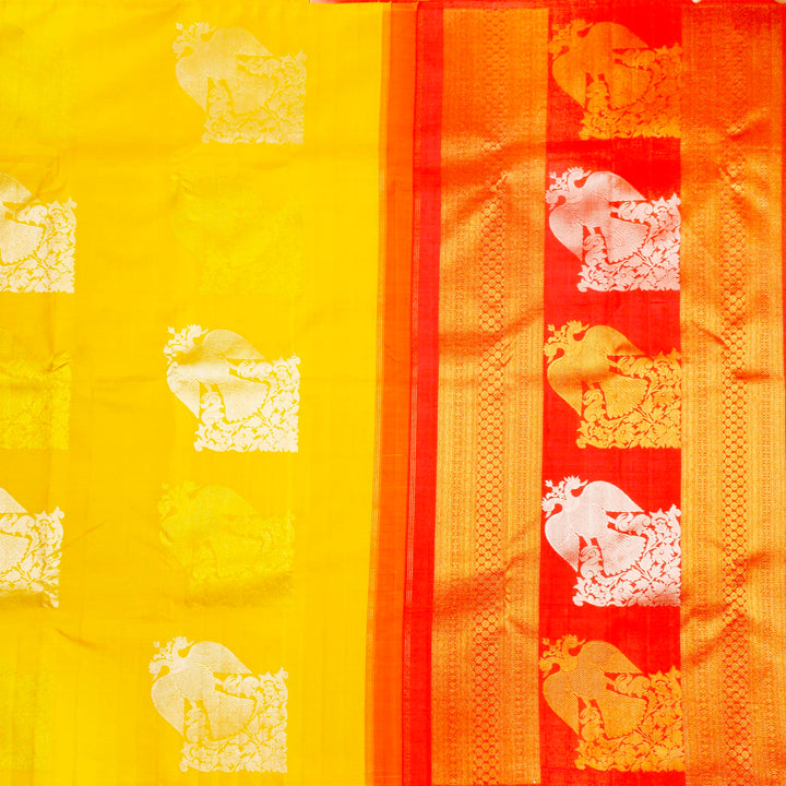 Kuberan Bright Yellow Kanchivaram Silk Saree